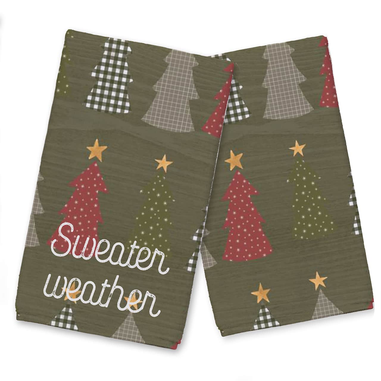 Sweater Weather Green Tree Pattern Tea Towel Set